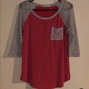 Coral & Grey Knit Baseball Tee